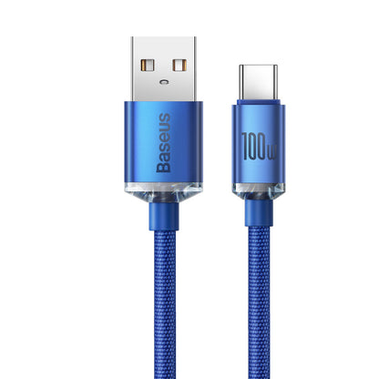 Cable de carga y datos USB-A a USB-C de la serie Crystal Shine de Baseus, 100 W, 1,2 m, azul CAJYY000403 