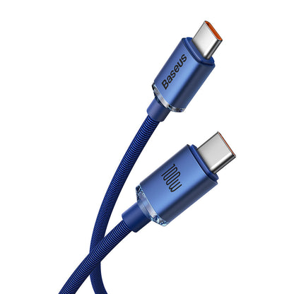 Cable de carga y datos USB-C - USB-C Serie Crystal Shine de Baseus, 100 W, 2 m, azul CAJY000703 