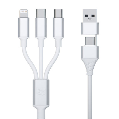 Cable de Carga USB-A / USB-C - Lightning / microUSB / USB-C 3MK Hyper 3in1, 12W, 1.5m, Blanco