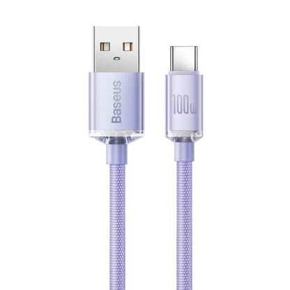 Cable de carga y datos USB-A a USB-C de la serie Crystal Shine de Baseus, 100 W, 1,2 m, morado CAJY000405 