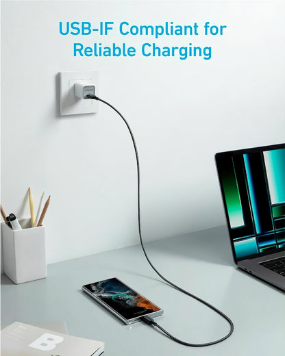 Cable de Datos y Carga USB-C - USB-C Anker 322, 60W, 0.9m, Negro A81F5G11