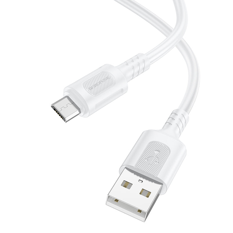 Cable de datos y carga USB-A - microUSB Borofone BX111 Feliz, 18W, 1m, Blanco 