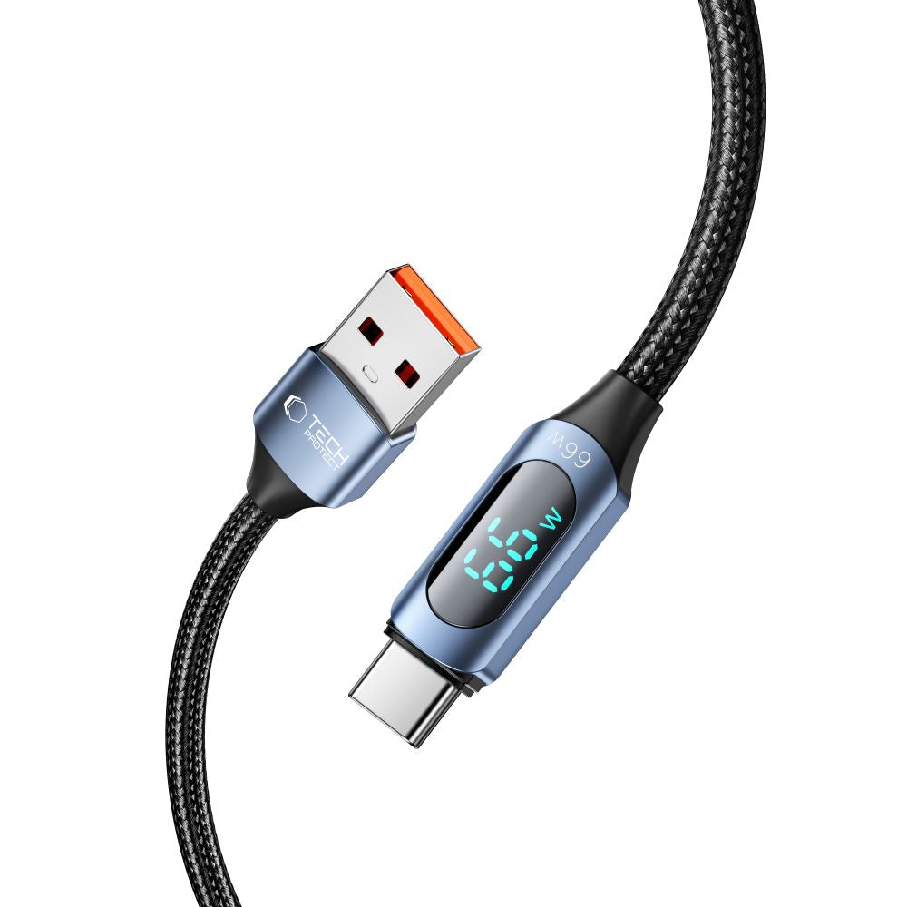 Cable de carga y datos USB-A - USB-C Tech-Protect Ultraboost LED, 66 W, 1 m, azul