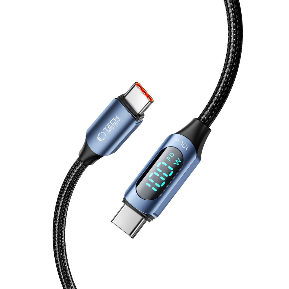 Cable de carga y datos USB-C - USB-C Tech-Protect Ultraboost LED, 100 W, 2 m, azul 