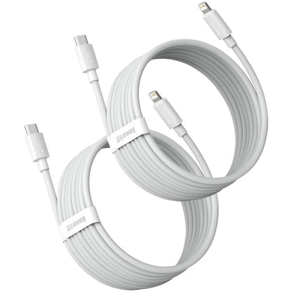 Baseus Simple Wisdom Cable de carga y datos USB-C - Lightning Simple Wisdom, 20W, 1,5m, Juego 2 piezas, Blanco. 