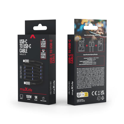 Cable de Datos y Carga USB-C - USB-C MaXlife MXUC-11 Magnético, 100W, 1m, Negro