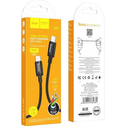 Cable de Datos y Carga USB-C - USB-C HOCO X89, 60W, 1m, Negro