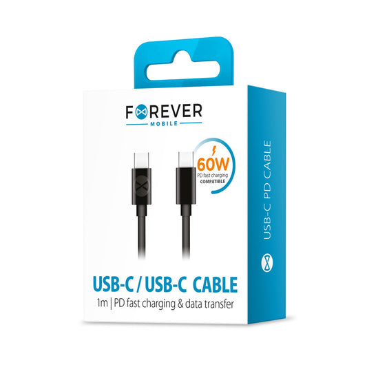 Cable de Datos y Carga USB-C - USB-C Forever, 60W, 1m, Negro