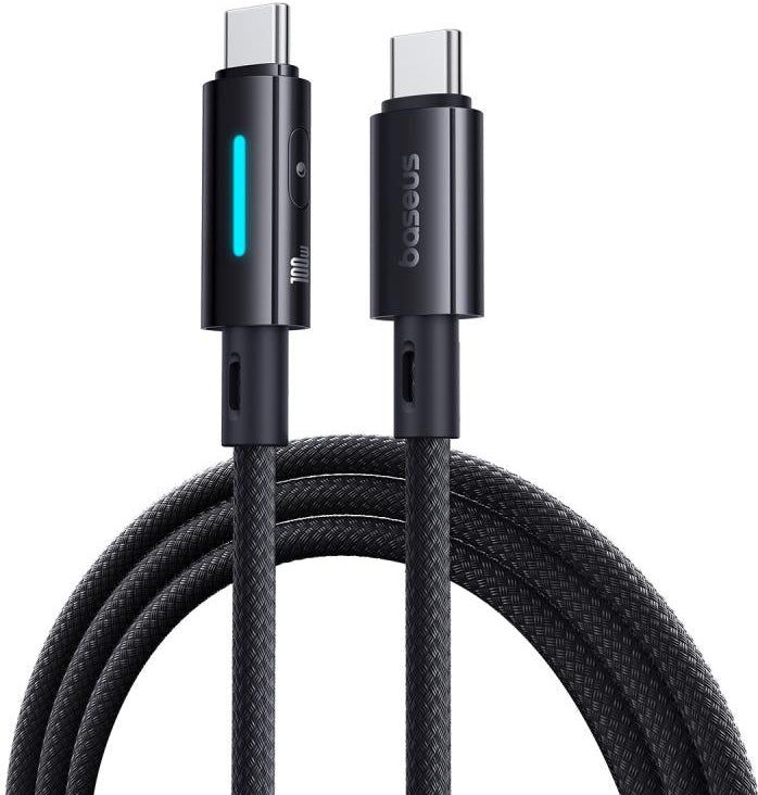 Cable de Datos y Carga USB-C - USB-C Baseus Lit Button Control, 100W, 2m, Negro P10379000121-01