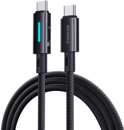 Cable de Datos y Carga USB-C - USB-C Baseus Lit Button Control, 100W, 2m, Negro P10379000121-01