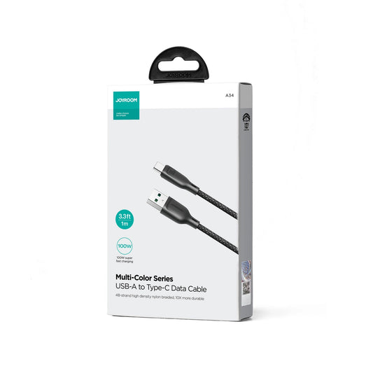 Cable de Datos y Carga USB-A - USB-C Joyroom Multi-Color S-A34, 100W, 1m, Negro