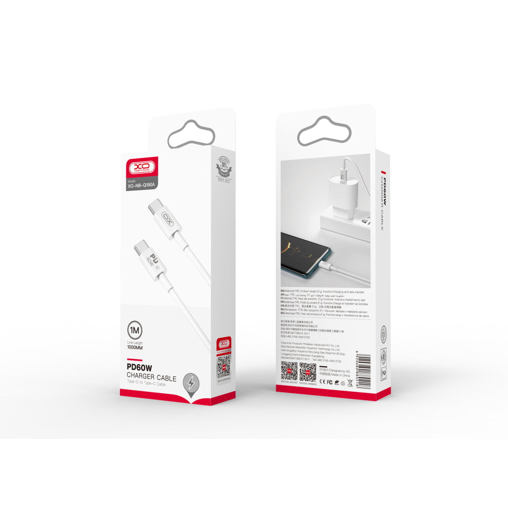 USB-C Data and Charging Cable - USB-C XO Design NB-Q190A, 60W, 1m, White