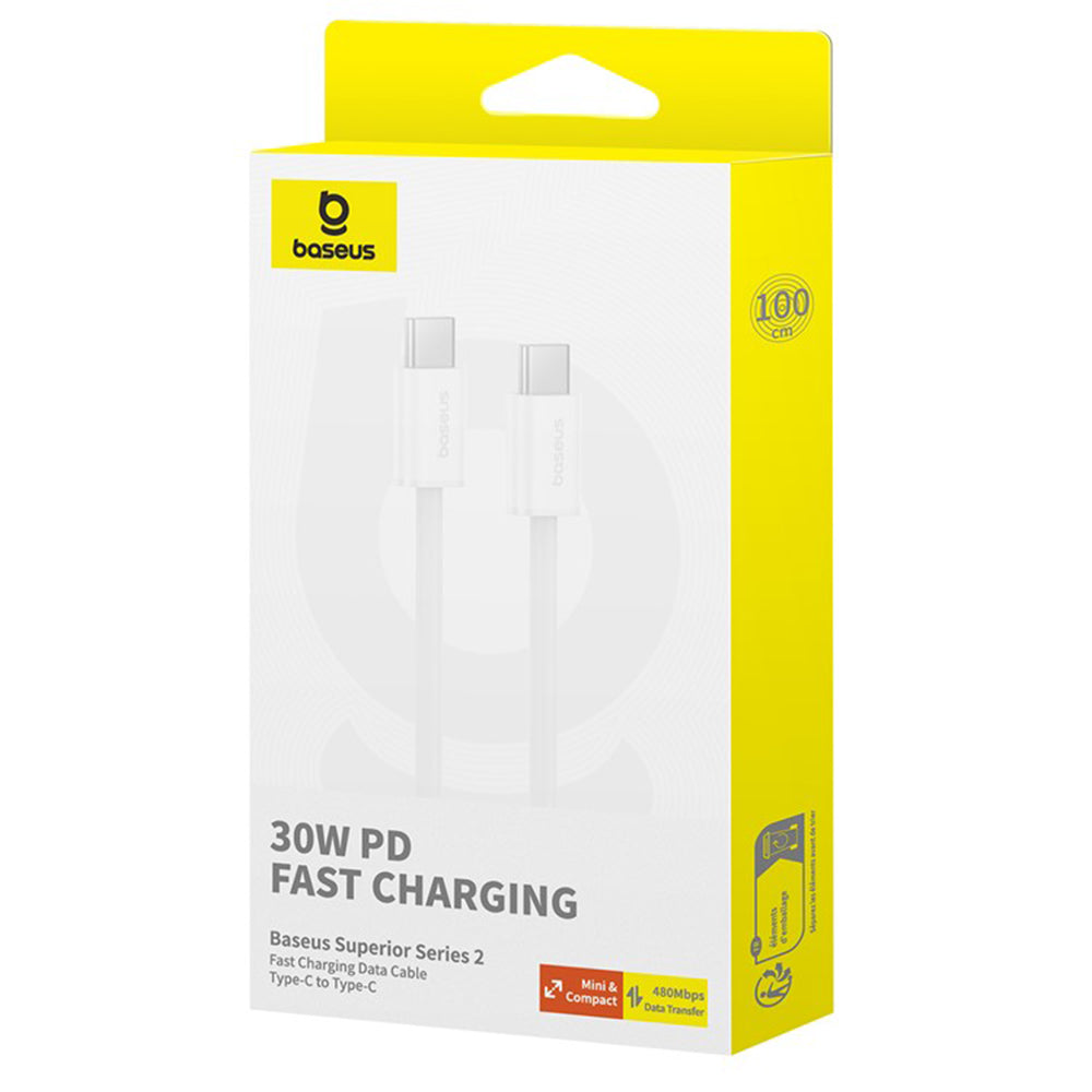 Cable de Datos y Carga USB-C - USB-C Baseus Superior Series 2, 30W, 2m, Blanco P10365200211-01