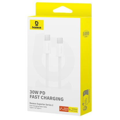 Cable de Datos y Carga USB-C - USB-C Baseus Superior Series 2, 30W, 2m, Blanco P10365200211-01