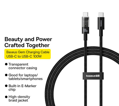 Cable de Datos y Carga USB-C - USB-C Baseus Gem, 100W, 2m, Negro P10373000111-01