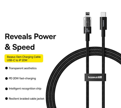 Cable de Datos y Carga USB-C - Lightning Baseus Gem, 20W, 2m, Negro P10373001111-01