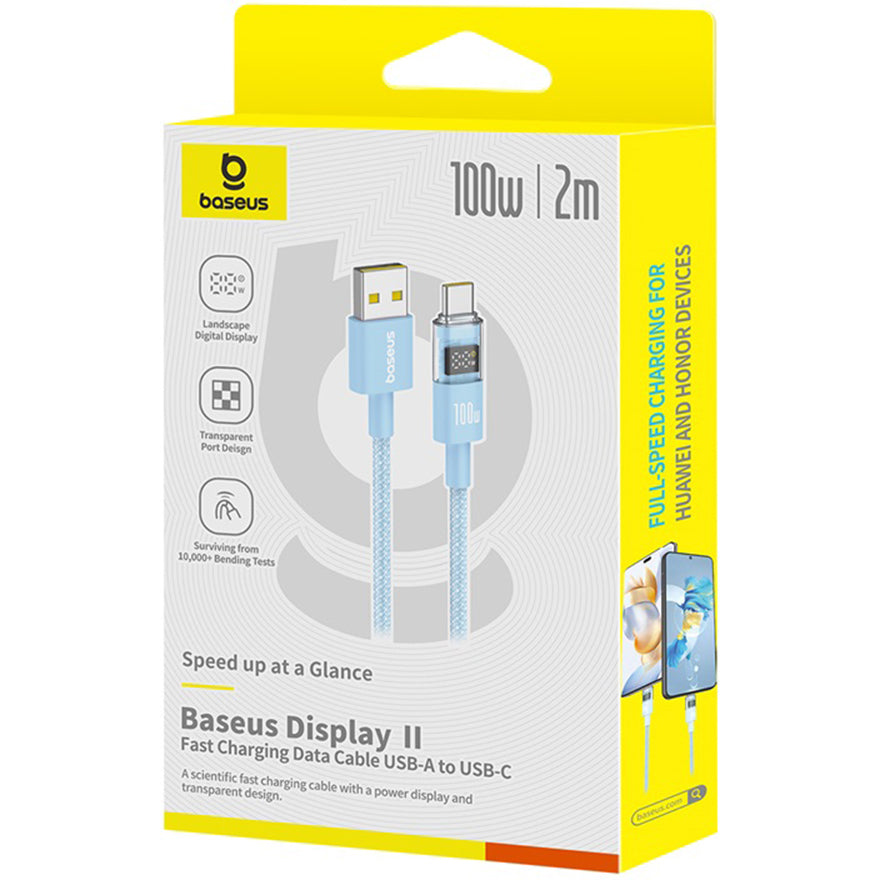 Cable de Datos y Carga USB-A - USB-C Baseus Display 2, 100W, 2m, Azul P10382701311-01