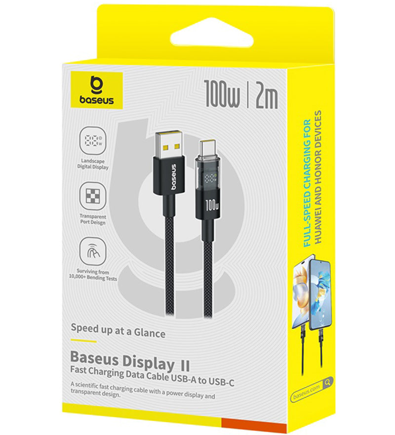 Cable de Datos y Carga USB-A - USB-C Baseus Display 2, 100W, 2m, Negro P10382701111-00