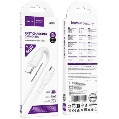 Cable de Datos y Carga USB-C - USB-C HOCO X120, 60W, 1m, Blanco