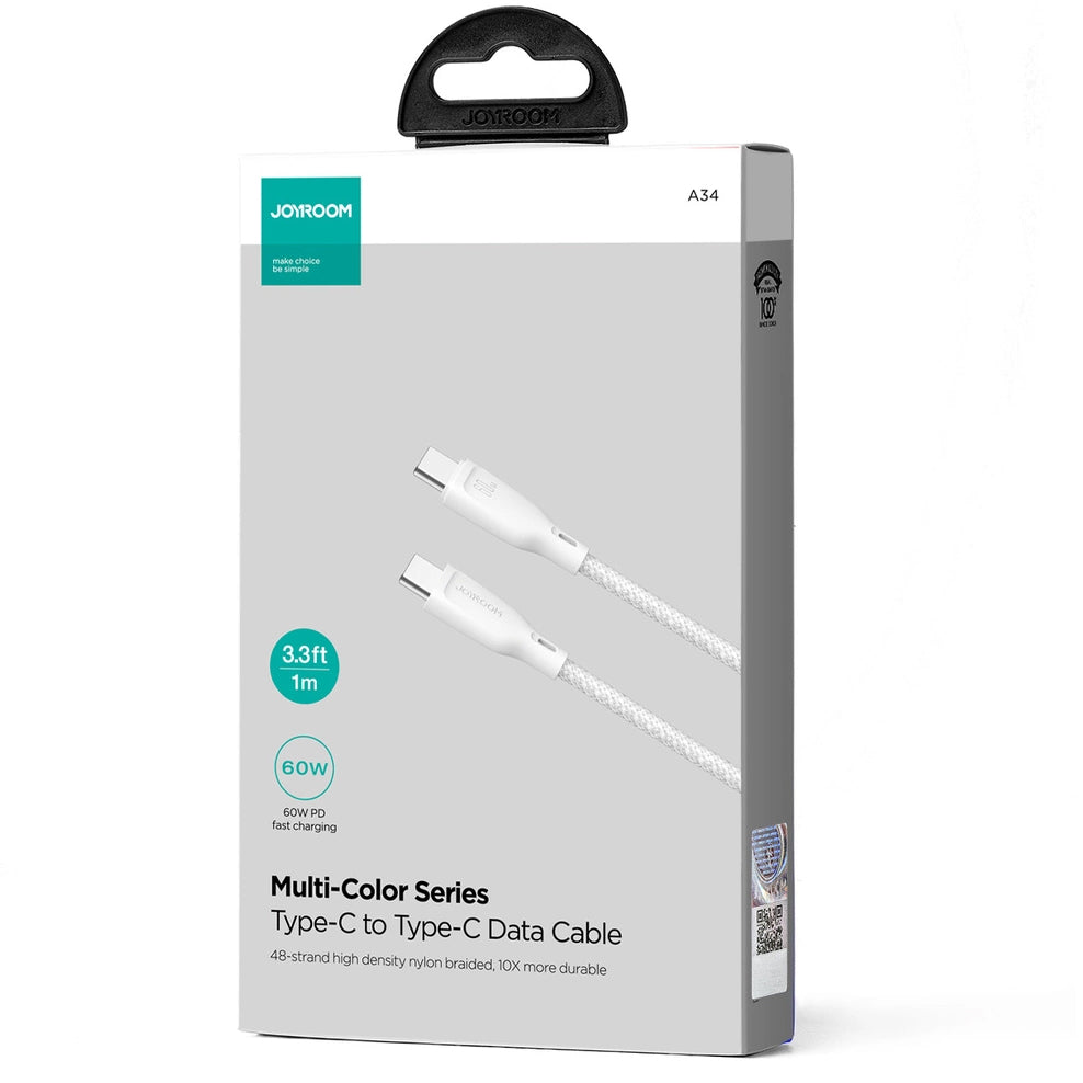 Cable de Datos y Carga USB-C - USB-C Joyroom Multi-Color S-A34, 60W, 1m, Blanco