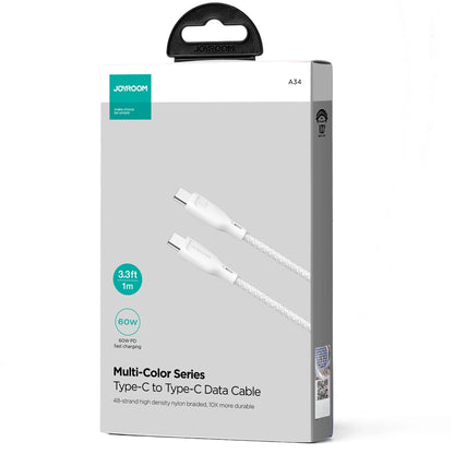 Cable de Datos y Carga USB-C - USB-C Joyroom Multi-Color S-A34, 60W, 1m, Blanco