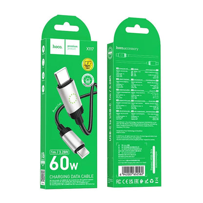Cable de Datos y Carga USB-C - USB-C HOCO X117, 60W, 1m, Negro