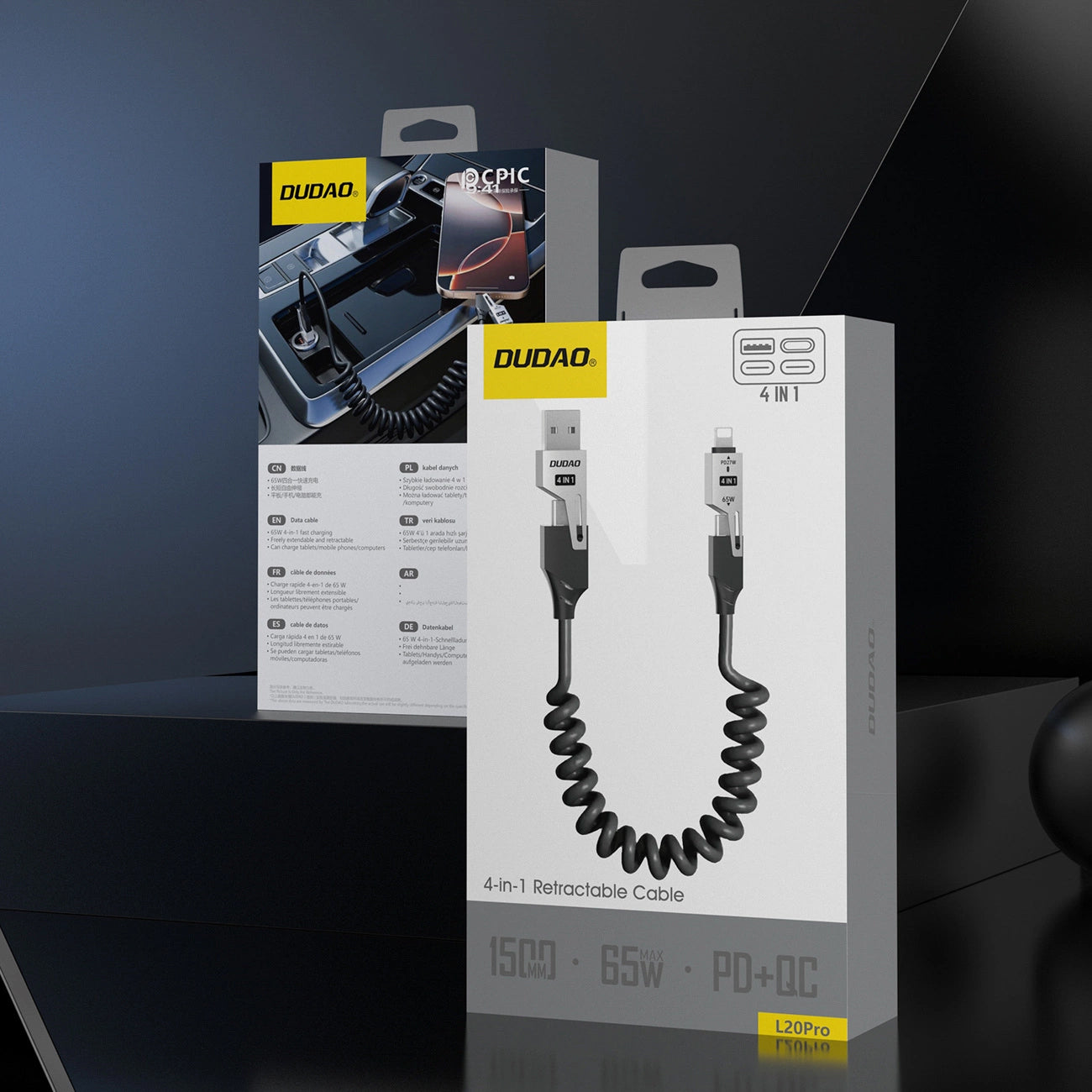Cable de Datos y Carga USB-A / USB-C - Lightning / USB-C Dudao L20 Pro, 65W, 1.5m, Negro