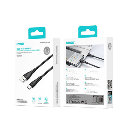 Cable de Datos y Carga USB-A - USB-C BWOO BO-X318C, 27W, 1m, Negro