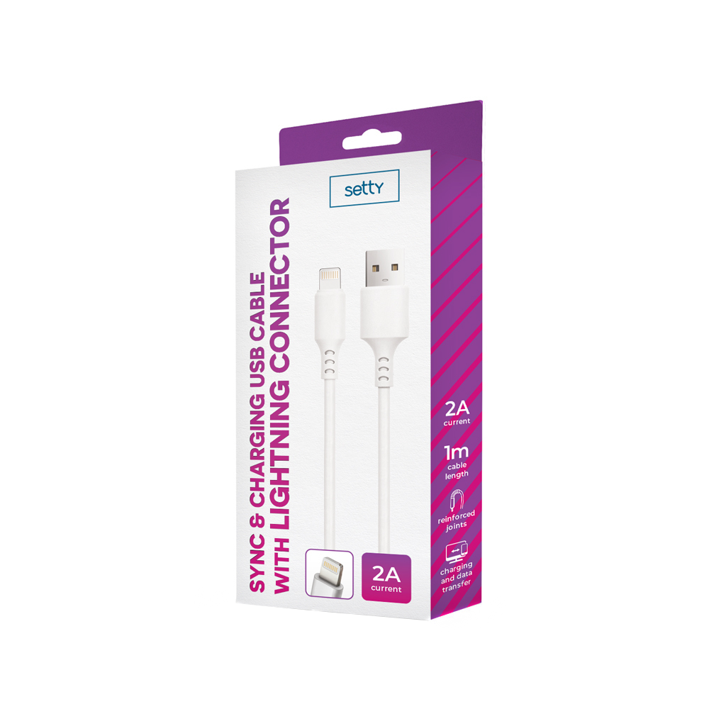 Cable de Datos y Carga USB-A - Lightning Setty, 18W, 1m, Blanco