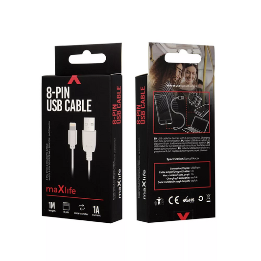 Cable de Datos y Carga USB-A - Lightning MaXlife, 5W, 1m, Blanco