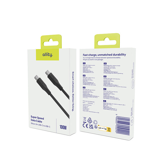 Cable de Datos y Carga USB-C - USB-C Allity. AUC-02, 100W, 2m, Negro