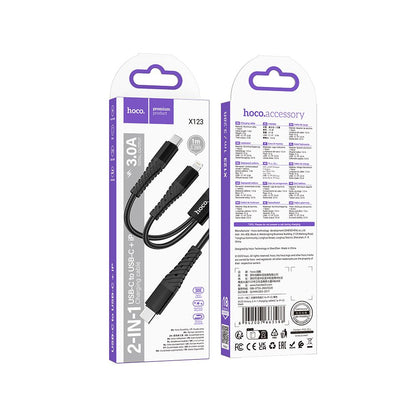 Cable de Carga USB-C - Lightning / USB-C HOCO X123, 10W, 1m, Negro