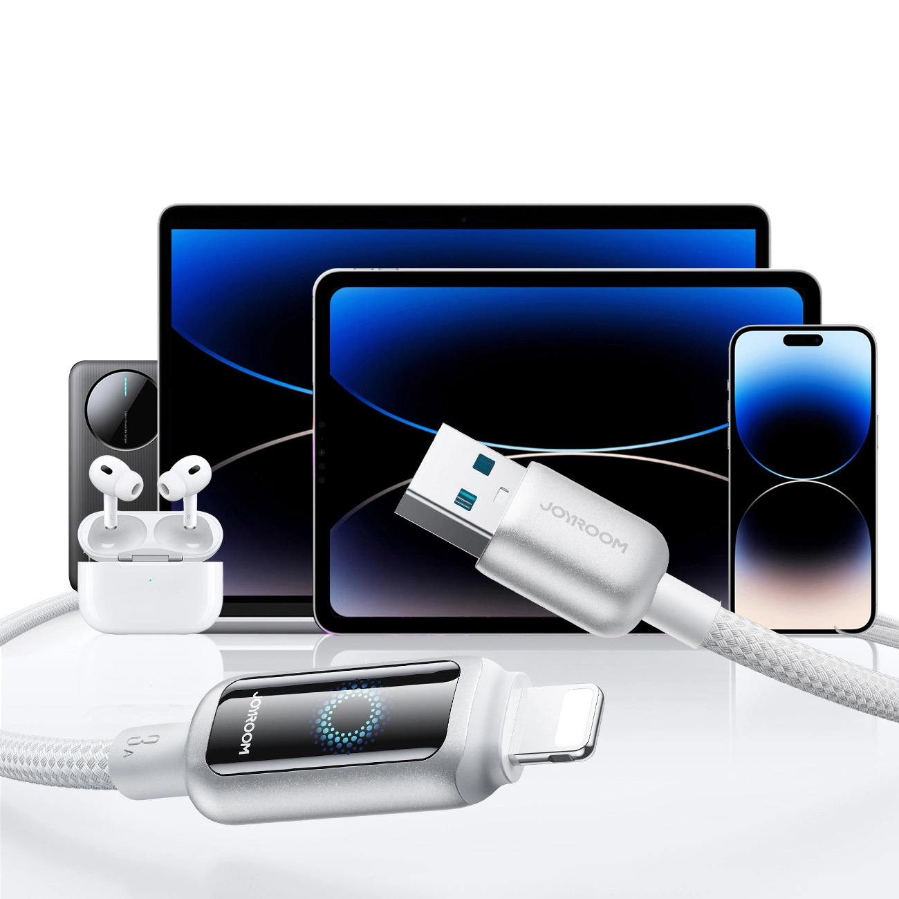Cable de Datos y Carga USB-A - Lightning Joyroom S-A55 StarFlight Display, 18W, 1.2m, Blanco