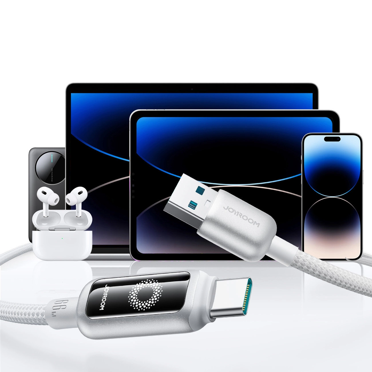 Cable de Datos y Carga USB-A - USB-C Joyroom S-A55 StarFlight Display, 66W, 1.2m, Blanco