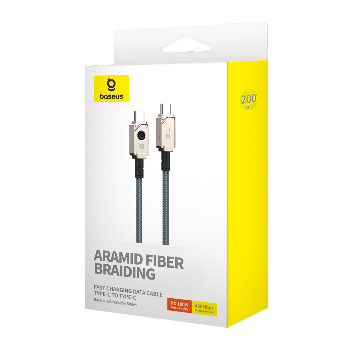 Cable de Datos y Carga USB-C - USB-C Baseus Unbreakable, 100W, 2m, Blanco P10355800221-01