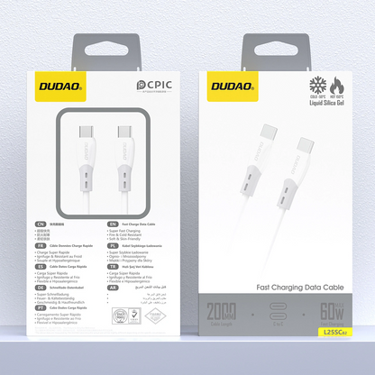 Cable de Datos y Carga USB-C - USB-C Dudao L25SC, 60W, 2m, Blanco