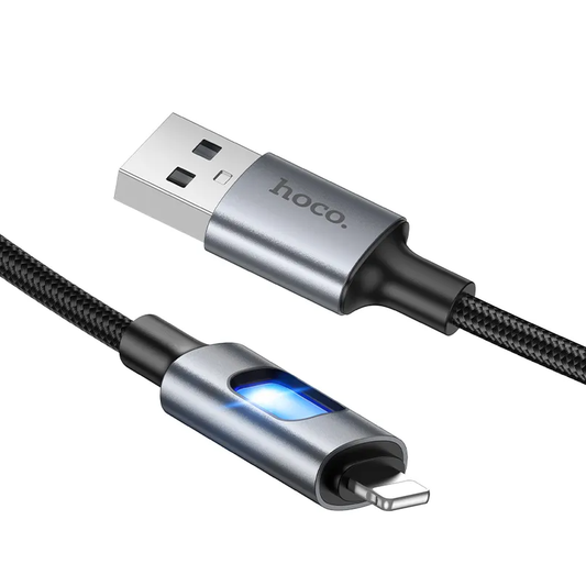 Cable de Datos y Carga USB-A - Lightning HOCO U144 Led, 18W, 1.2m, Negro