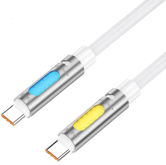 Cable de Datos y Carga USB-C - USB-C BWOO X325C-C Led, 240W, 1.2m, Blanco