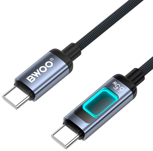 Cable de Datos y Carga USB-C - USB-C BWOO X324CC Display, 65W, 1m, Negro