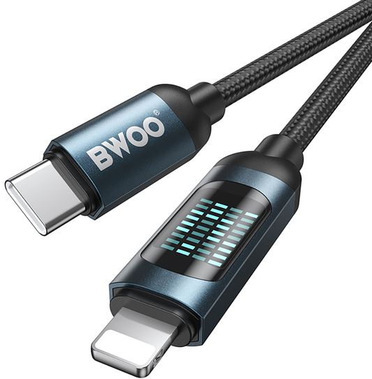 Cable de Datos y Carga USB-C - Lightning BWOO X305 Display, 27W, 1m, Negro