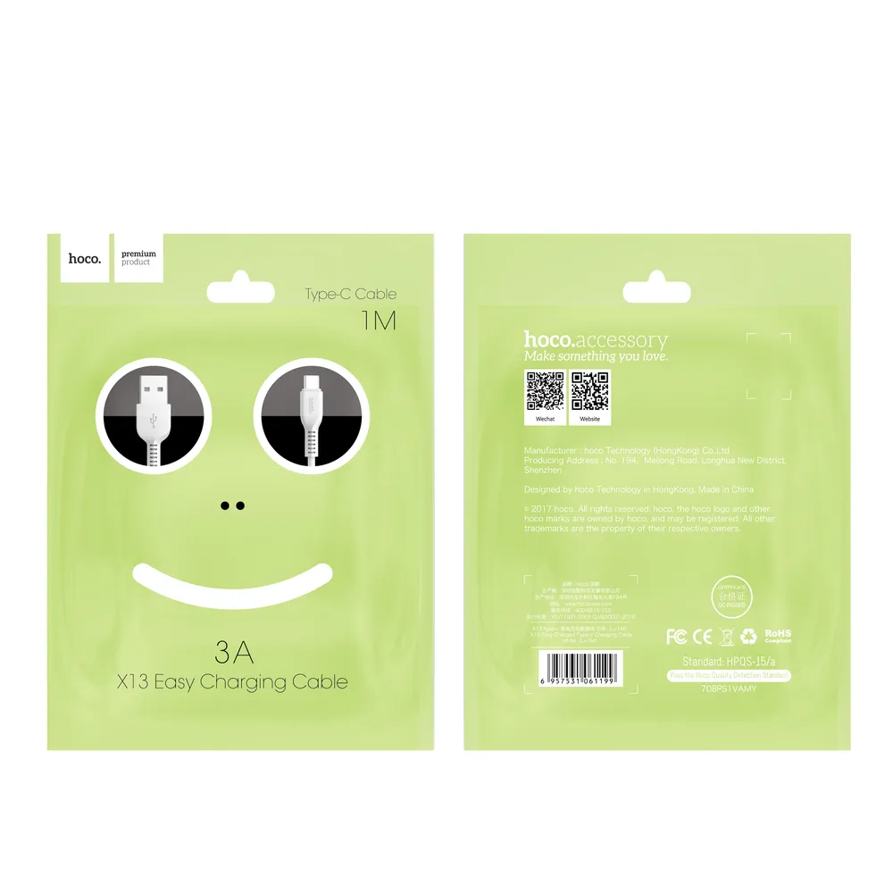 Cable de Datos y Carga USB-A - USB-C HOCO X13 Easy, 18W, 1m, Negro