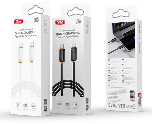 Cable de Datos y Carga USB-C - USB-C XO Design NB-Q302B, 60W, 1m, Blanco