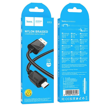 Cable de Datos y Carga USB-A - microUSB HOCO X113, 18W, 1m, Negro