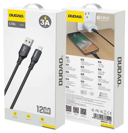 Cable de Datos y Carga USB-A - Lightning Dudao L3SL, 30W, 1.2m, Negro