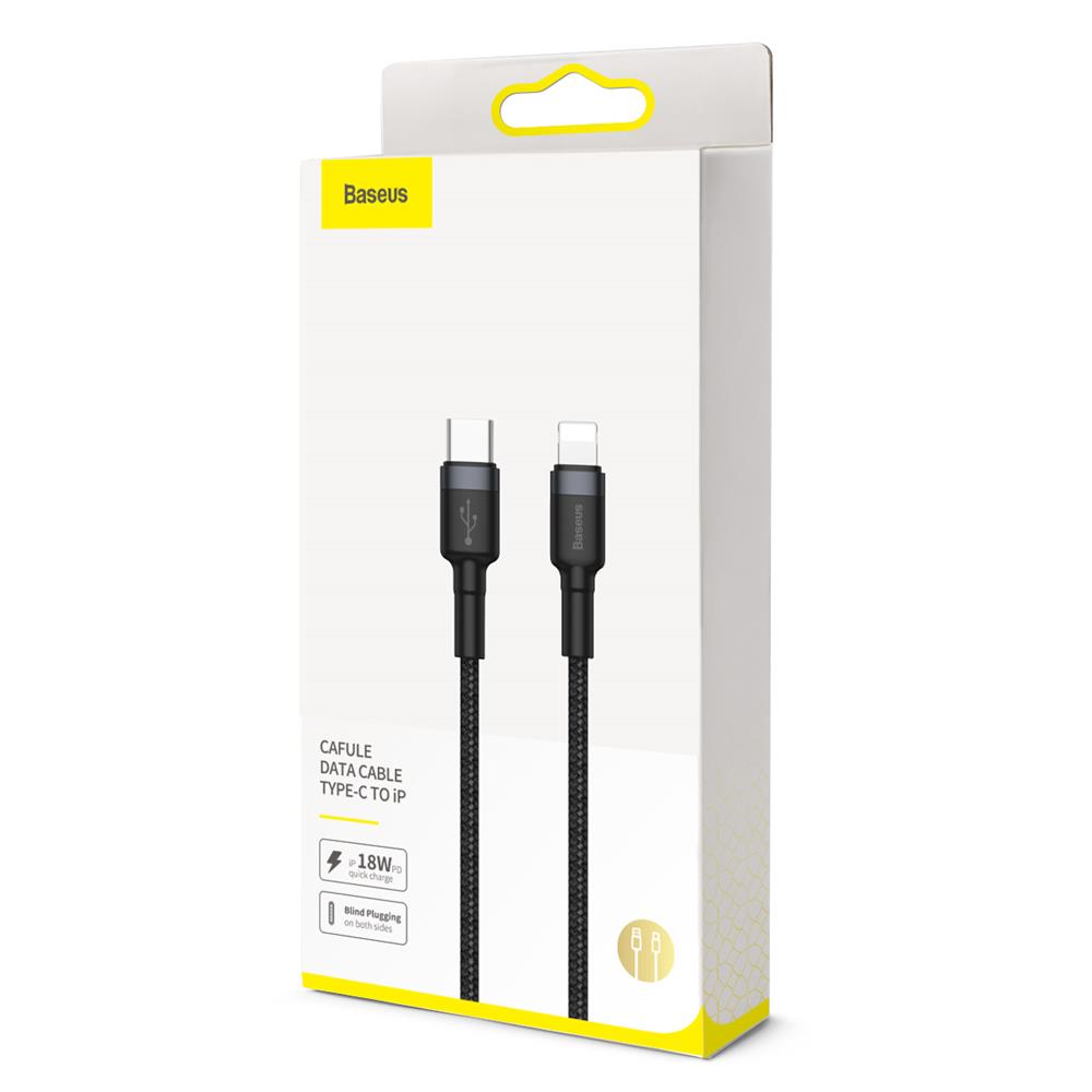 Cable de carga y datos USB-C - Lightning Baseus Cafule, 18W, 1m, Gris CATLKLF-G1 CATLKLF-G1