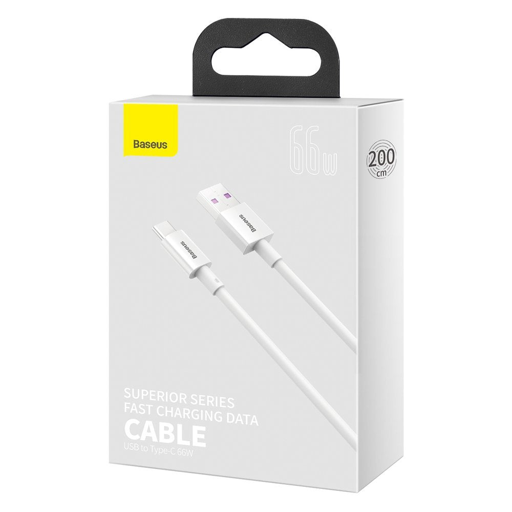 Cable de datos y carga USB-A - USB-C Baseus Superior Series, 66W, 2m, Blanco CATYS-A02