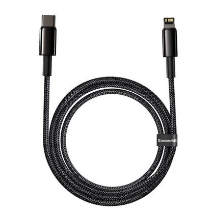 Cable de carga y datos USB-C - Lightning Baseus Tungsteno Tungsteno Oro, 20W, 2m, Negro CATLWWJ-A01