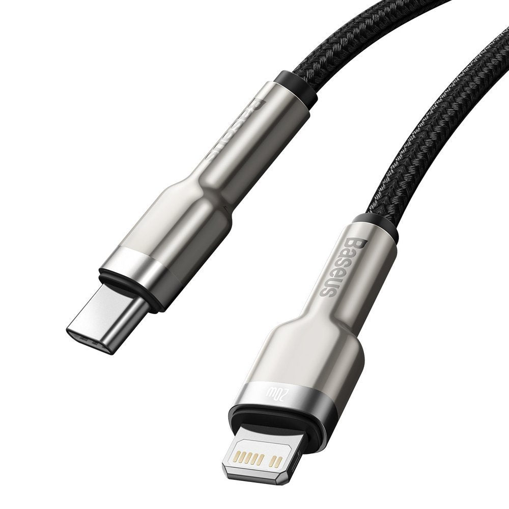 Cable de carga y datos USB-C - Lightning Baseus Cafule Metal Series, 20W, 0,25m, Negro CATLJK-01 