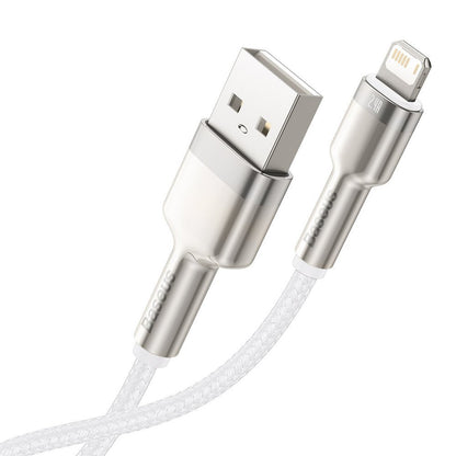 Cable de datos y carga USB-A - Lightning Baseus Cafule Metal Series, 18W, 1m, Blanco CALJK-A02