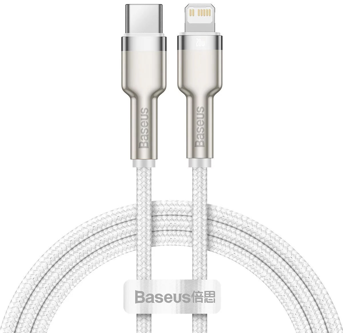 Cable de carga y datos USB-C - Lightning Baseus Cafule Metal Series, 20W, 1m, Blanco CATLJK-A02